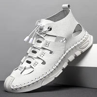 men summer fashion cow split casual sandals male outdoor hollow comfy handsewn mid high slipper breathable trendy leisure shoe