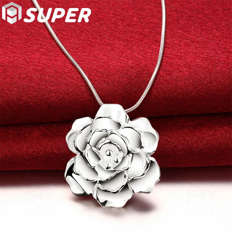 

925 Sterling Silver 16-30 Inch Snake Chain Flower Pendant Necklace For Women Fashion Wedding Party Charm Jewelry
