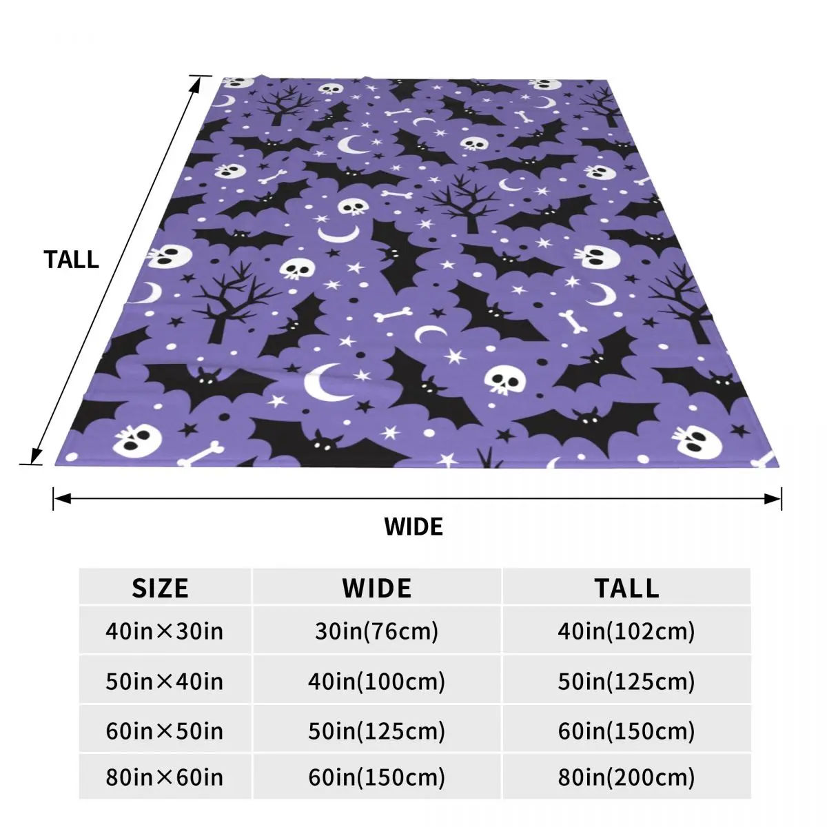 Одеяло с изображением летучей мыши луны черепа и дерева праздничное фланелевое