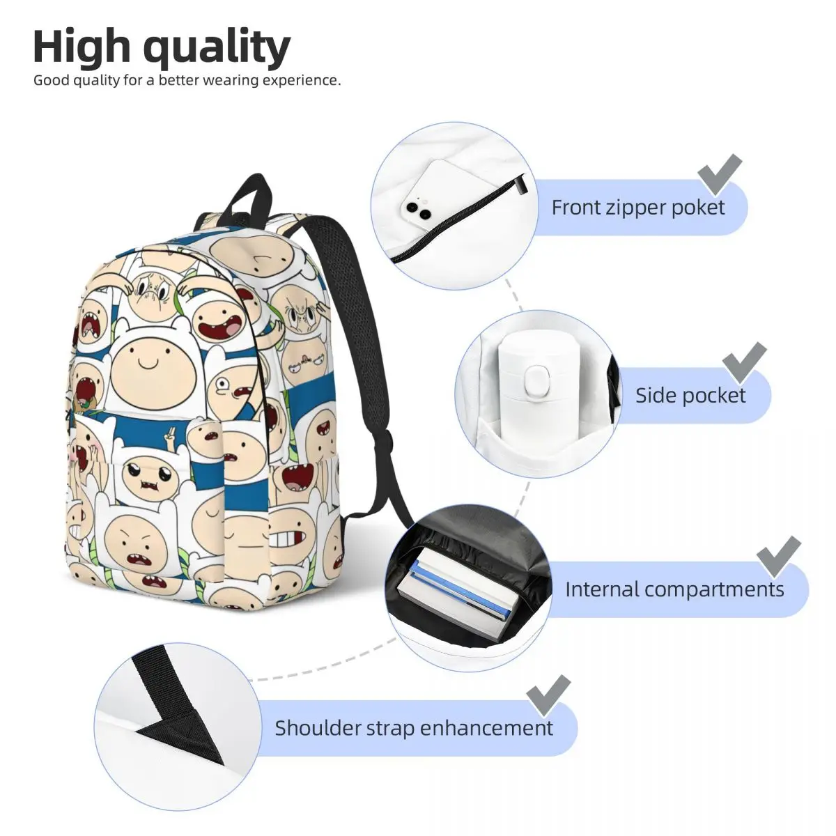 Рюкзак с коллажем Finn The Human для дошкольников учеников начальной школы приключений