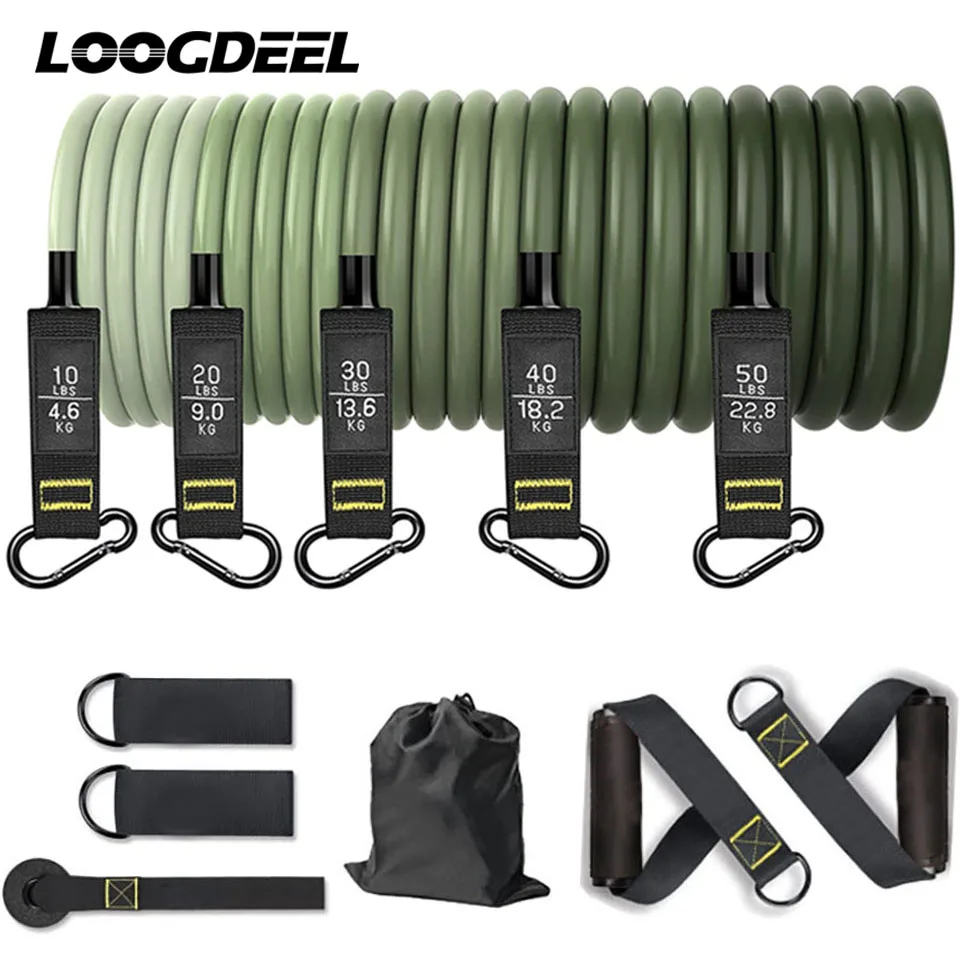 

LOOGDEEL 11Pcs 150/200LBS Resistance Bands Set Elastic Bands Gym Home Bodybuilding Workout Strength Training Tension Belt Unisex