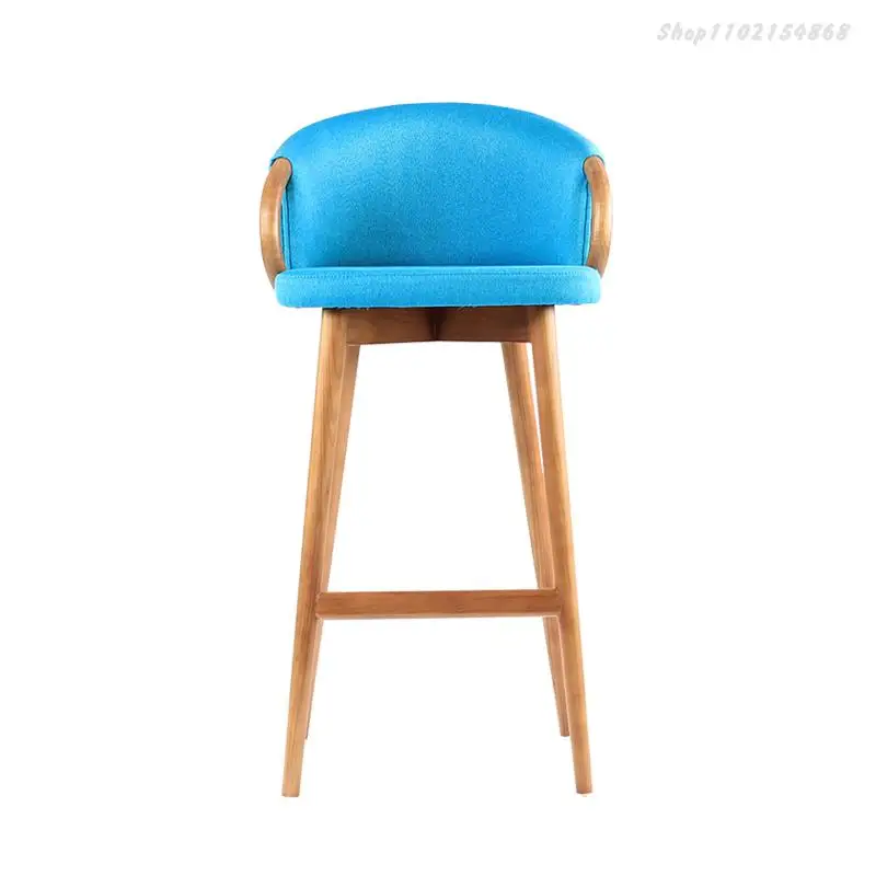 Скандинавский высокий стул из массива дерева простой современный домашний