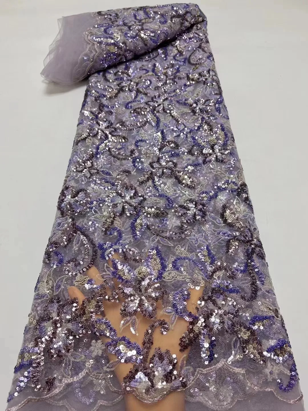 

Best Selling French Net Lace Fabric High Quality Sequin Beaded Nigerian Women Party Dress Embroidery 5 Yards African Lace Fabric