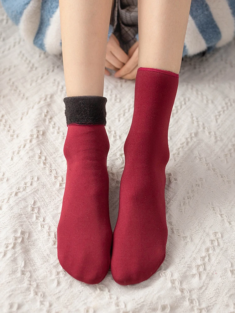 Winter Velvet Warm Thicken Thermal Socks Wool Women Cashmere Snow Seamless Soft Boots Floor Sleeping Pure Color 1Pairs