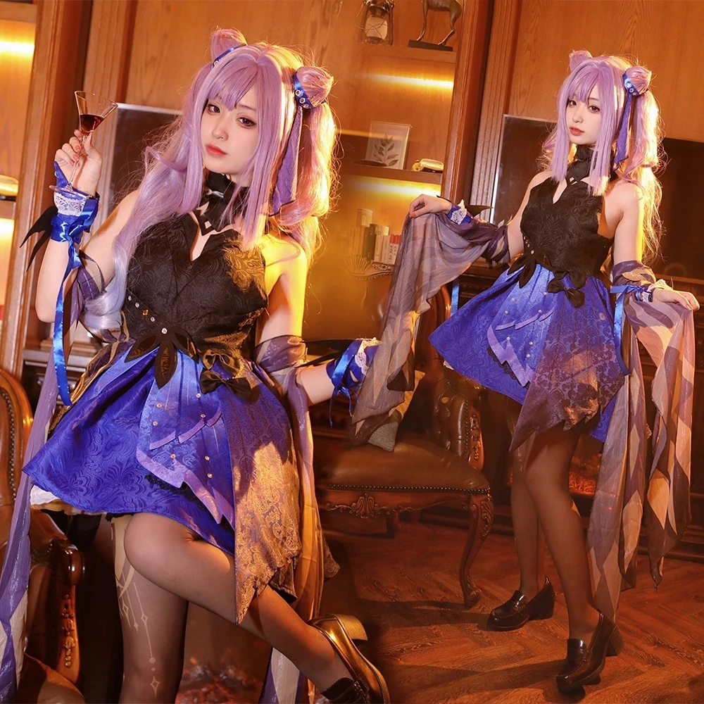 

Game Genshin Impact Cosplay Keqing Opulent Dress Skin Game Suit Sexy Girls Halloween Carnival Party Show Costumes