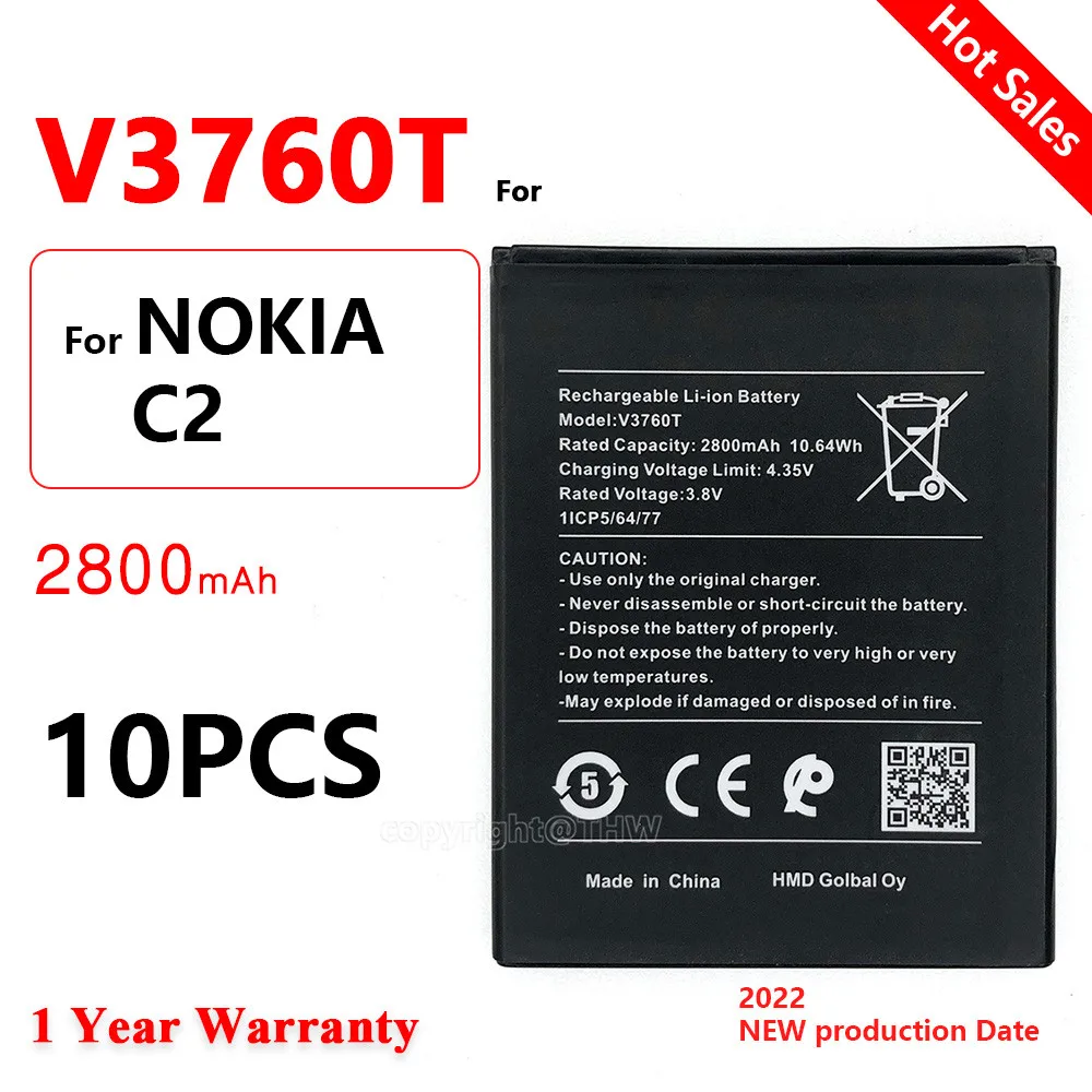 

Genuine V3760T Rechargeable Battery For Nokia C2 2020 TA-1204 TA1204 Mobile Phone Replacement Battery V3760T Batteria+Track Code