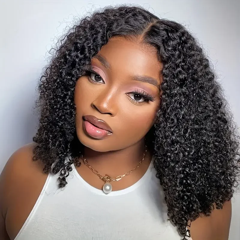 Короткий кудрявый парик Боб парики из человеческих волос 13x4 HD прозрачный на