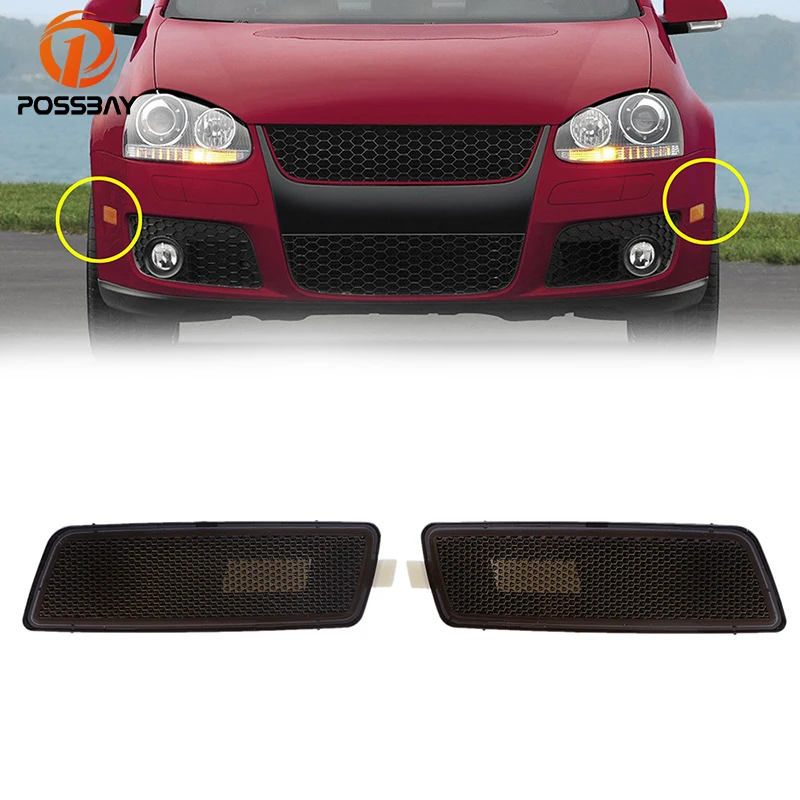 POSSBAY Car Light Accessories for 2006-2009 Volkswagen GTI Grey Lens Side Marker Turn Signal Lights Housing
