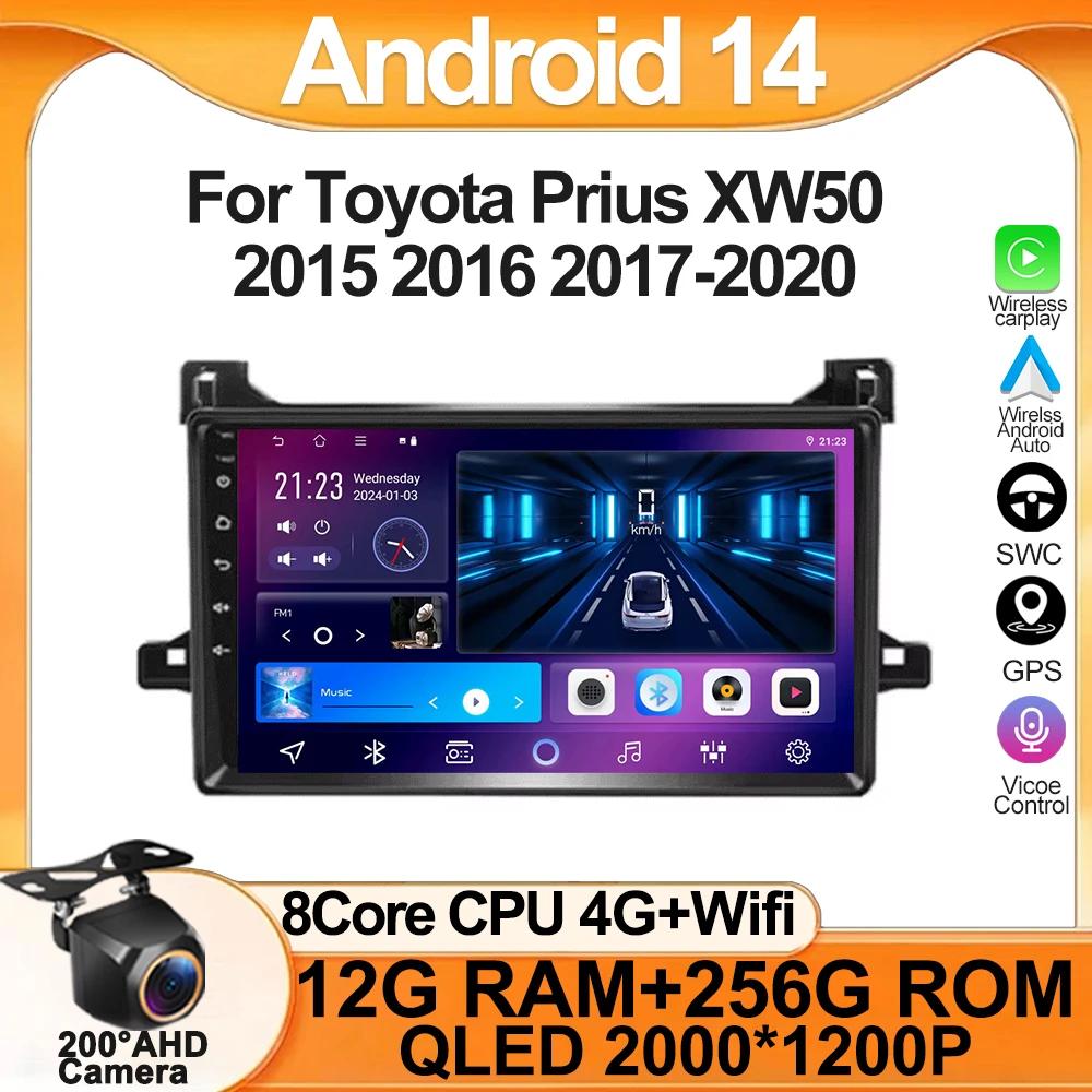 Автомобильный мультимедийный плеер для Toyota Prius XW50 2015 2016 2017-2020 Android 14