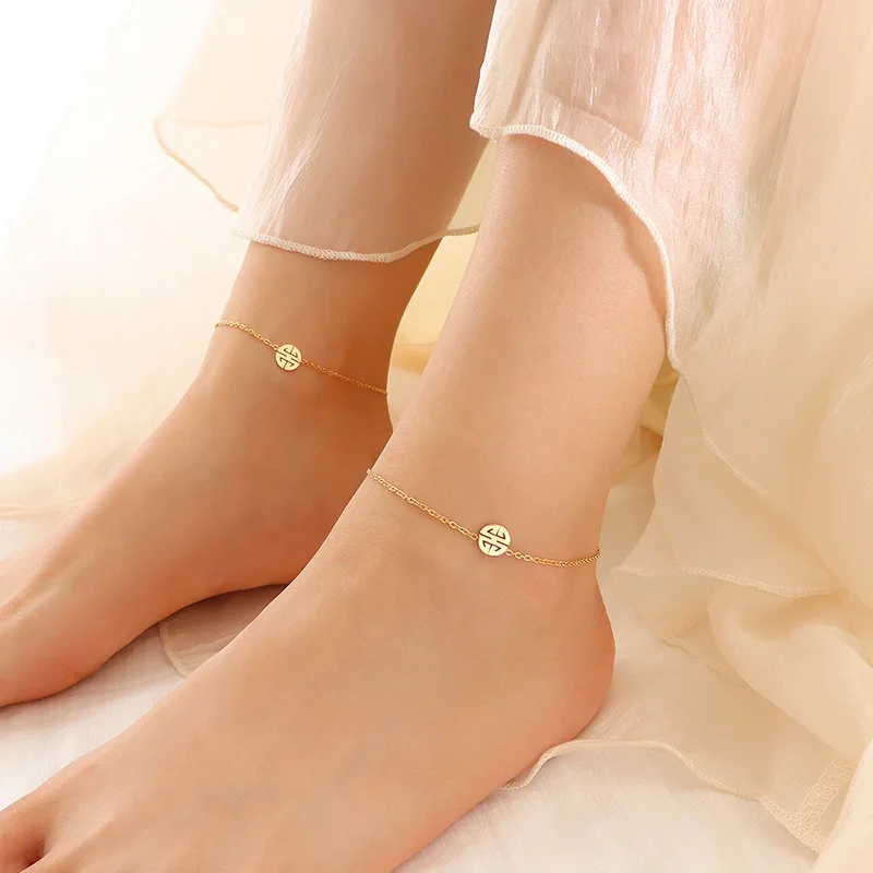 Anklet Stainless Steel Anklet Chinese Style Pendant Accessories Girls Party Gifts High Quality Jewelry