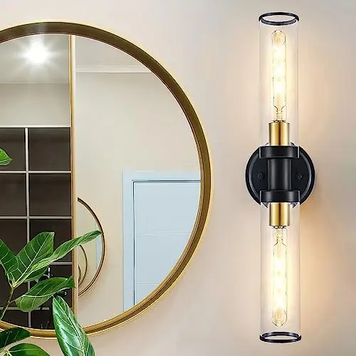 

2-Light Bathroom Vanity Lights with Clear Glass Shades and Elegant Gold Brushed Brass , 21.3inch Vintage Wall Sconces/Wall lamp