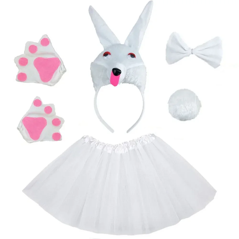 Вечерние дети девочки женщины розовый белый кролик костюм животного повязка на