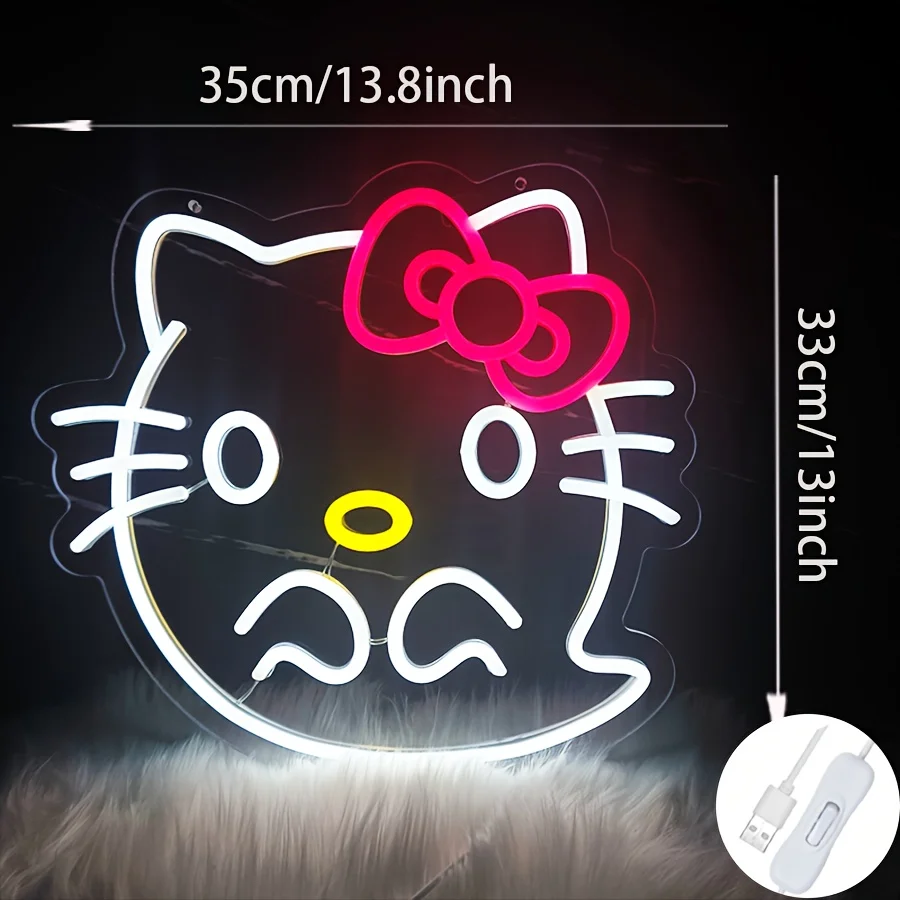Неоновая Вывеска Hello Kitty С Питанием От Usb Настенная Подвесная Лампа Kawaii Anime Для