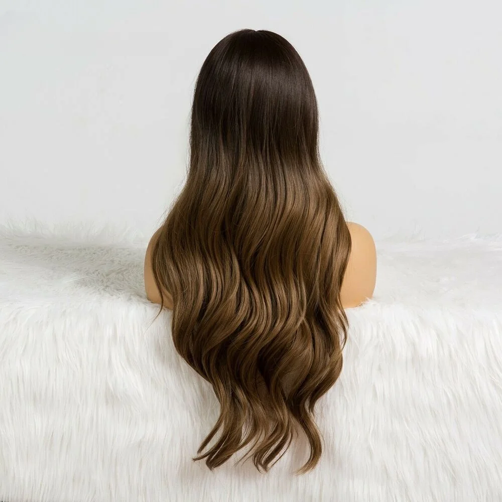 Темно-коричневые волнистые парики с длинной челкой для женщин