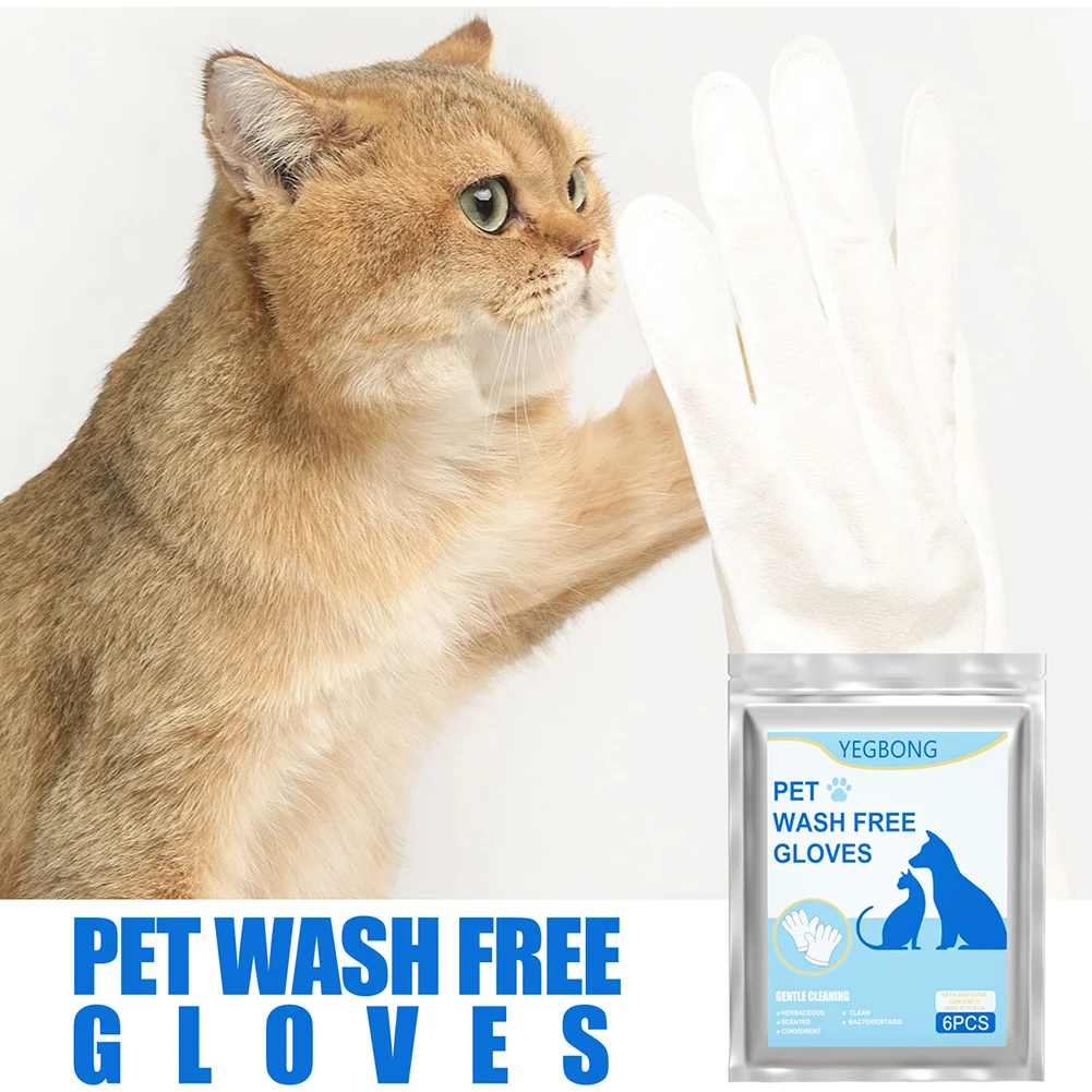 

6pcs Cleaning Gloves Wash Free Disposable Cats Dogs Cleaning Gloves Non Woven Grooming Wipes No Rinse Stain Remover Pet Products