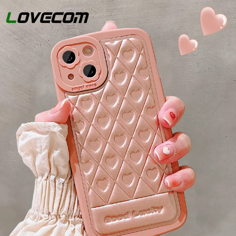 

INS Стиль 3D геометрический Любовь Сердце чехол для телефона iPhone 11 12 13 Pro Max XR XS Max 7 8 Plus X цветы камера мягкий чехол Чехлы