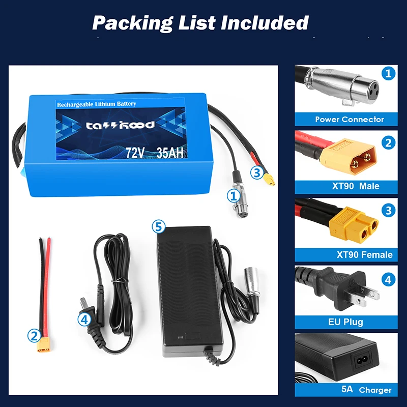 Комплект литиевых батарей 72 в 3000 Вт для самостоятельной сборки 35 А · ч 2000