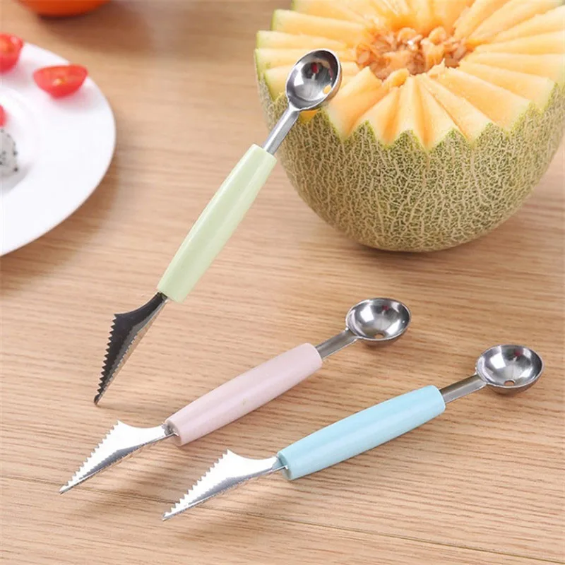 

2 In 1 Dual-head Stainless Steel Carving Knife Fruit Spoon Digging Ball Spoon Multifunction Kitchen Gadgets Ice Cream Scoops