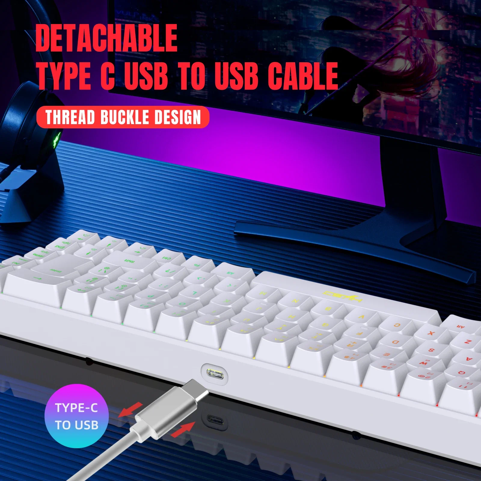 USB-клавиатура игровая Проводная с RGB-подсветкой 68 клавиш