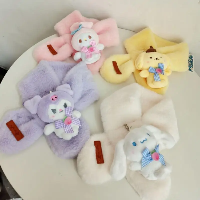 

Кавайный шарф Cinnamoroll, мультяшный Sanrio Kuromi Mymelody, милый плюшевый утолщенный теплый детский шарф, милый подарок на день рождения