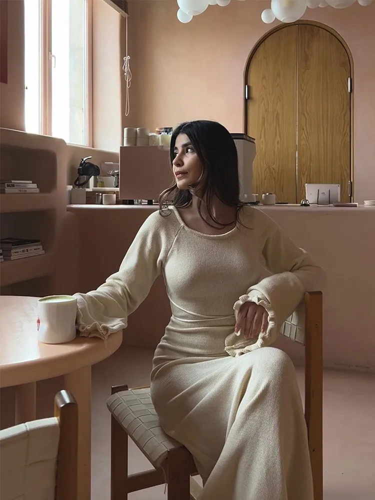 Женское сексуальное однотонное Хлопковое платье макси элегантное с круглым