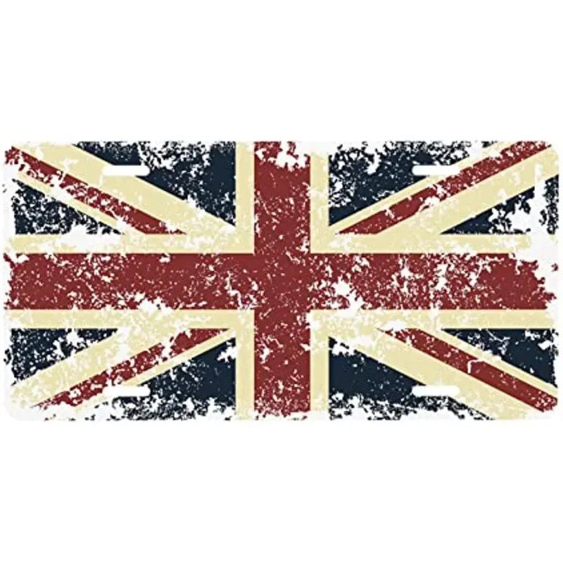 

Новый номерной знак, старый поцарапанный Английский флаг, винтажная текстура, стандартный флаг, ретро, Королевство, синий, красный передний номерной знак
