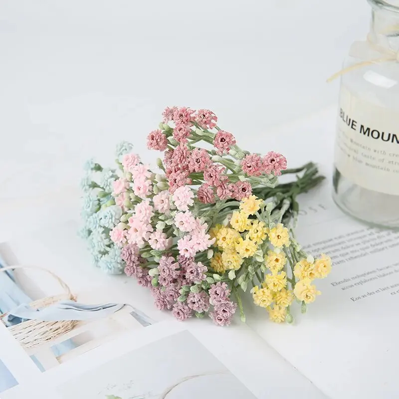 

18cm Artificial Flowers Mini Rose Bouquet Gypsophila Wreath Decoration Vase For Home Garden Decor Crafts Wedding Decorative