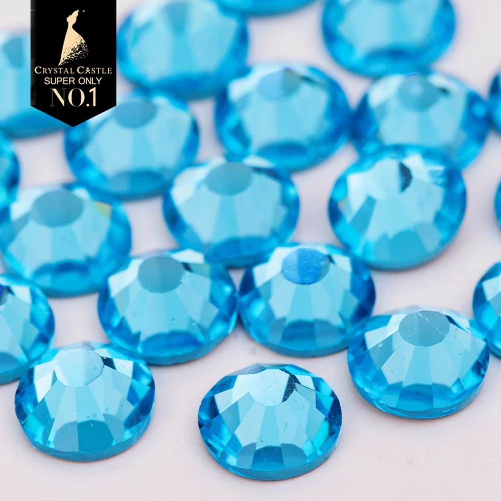 Crystal Castle-diamantes de imitación de Aguamarina para decoración de uñas, cristal sin pegamento, 4A