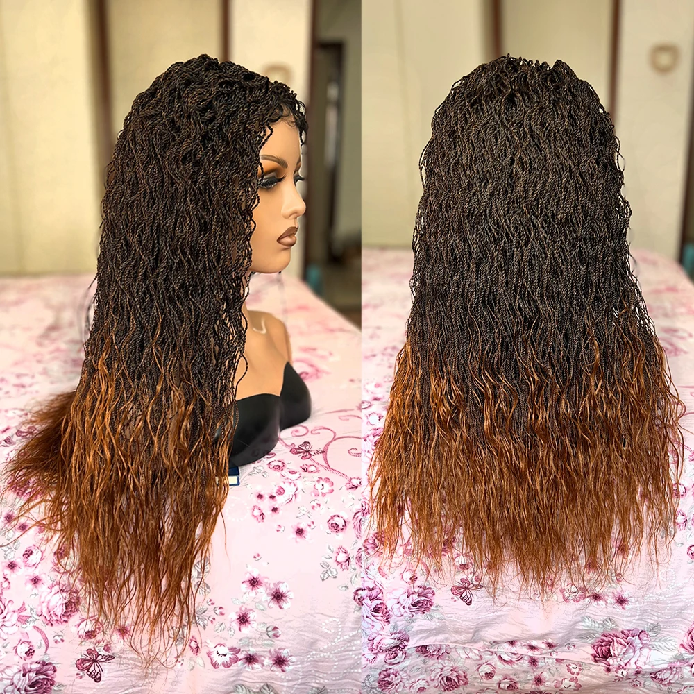 4x4 Lace Wig Ombre Brown Color Braided Wigs Synthetic Lace Front Wig for Black Women Cornrow Braids Lace Wigs Box Braid Wig