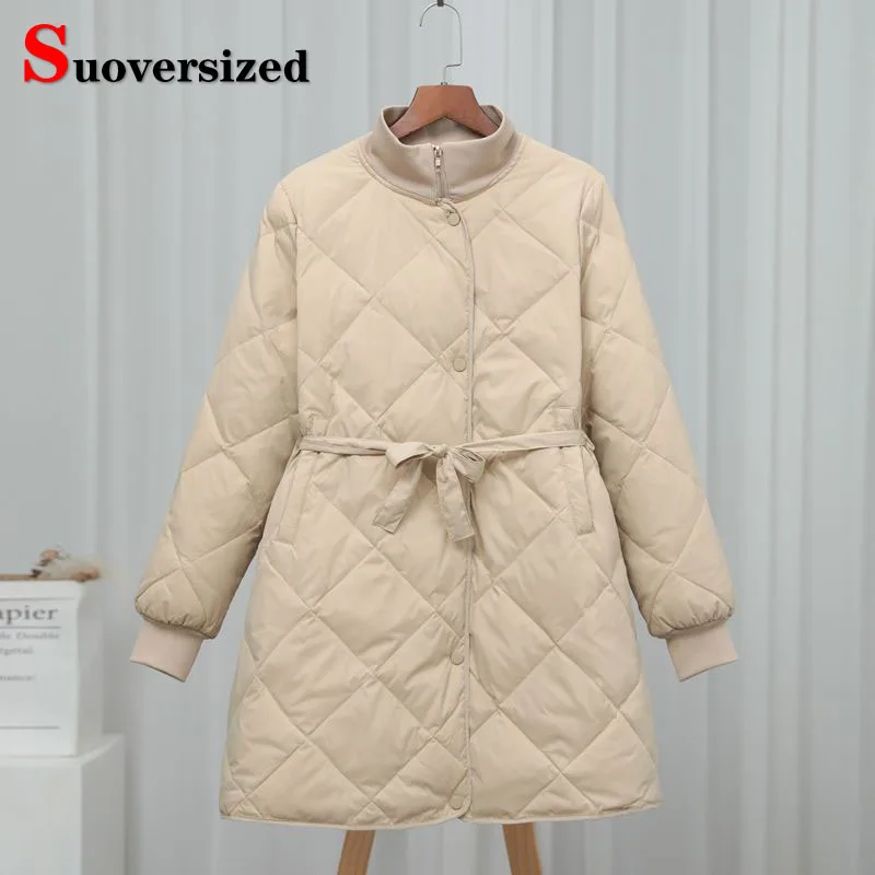 

Korean Lightweight Cotton Padded Chaquetas Casual Warm Slim Parkas Coats Winter New Belt Women Jackets Elegant Thick Casacos