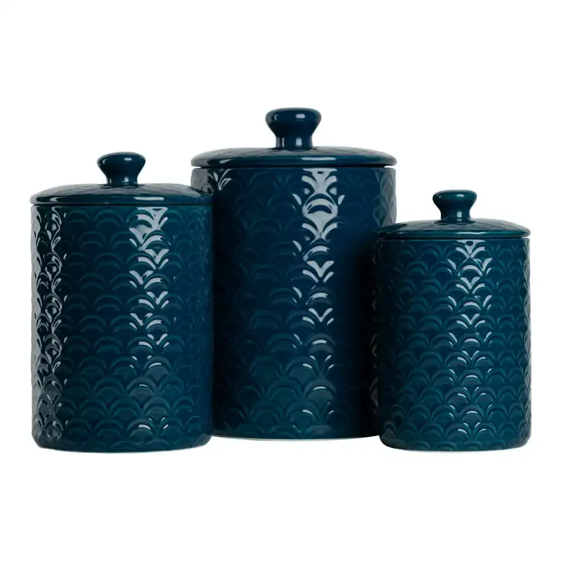 

3-Piece Ceramic Food Canister Set, Navy Blue, 24-Ounce, 38-Ounce, 72-Ounce