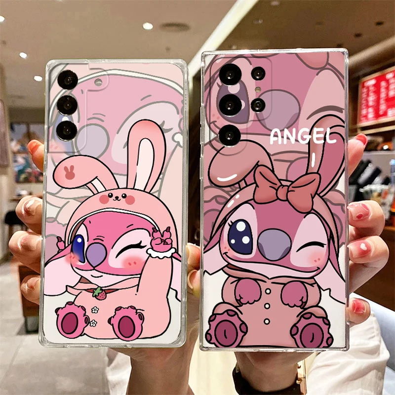 

Disney Stitch Angel Transparent Phone Case For Samsung S23 S22 S21 S20 FE Ultra Pro Lite S10 S10E S9 S8 Plus 5G Cover