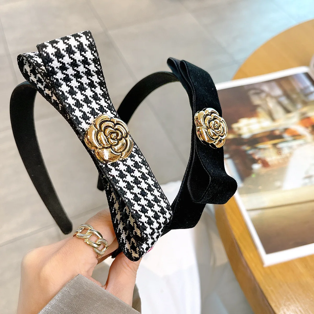 

Camellia Houndstooth Korean Pliad Hair Scarf Band Hairband for Women Girl Headbands Fashion Accessorie