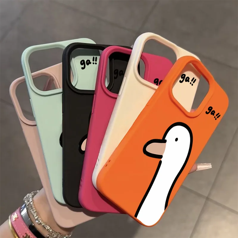 Чехол для телефона с милой уткой из мультфильма для iPhone 16, 17 Pro Max 11, 12, 13, 14, 15 Plus XS XR X 16E, противоударный чехол с узором личи (art.: 3920d229ffbf2) - 3920d229ffbf2
