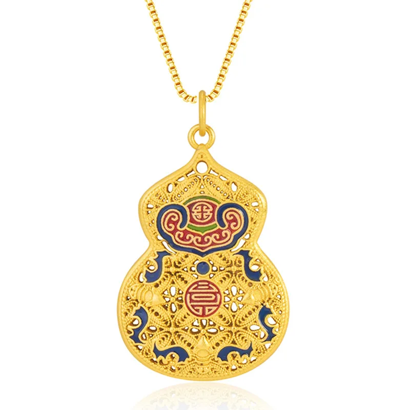 

Sand Gold Necklace Ancient Pharaoh Gold Baked Blue Gold Plated Fulu Gourd Pendant Necklace