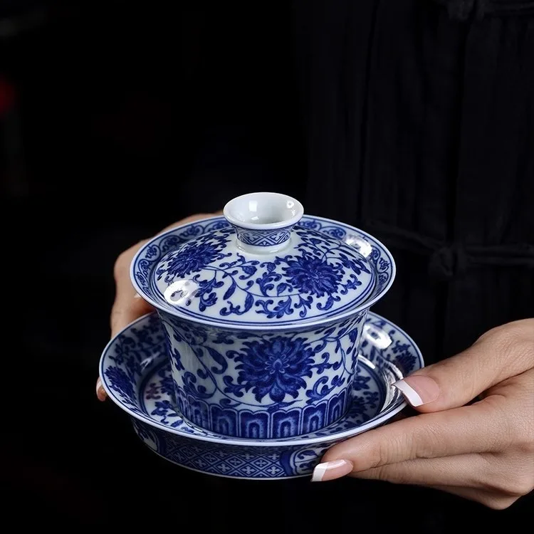 Цзиндэчжэнь Qitang сине-белый фарфоровый точечный рабочий блоклок ветка Gaiwan