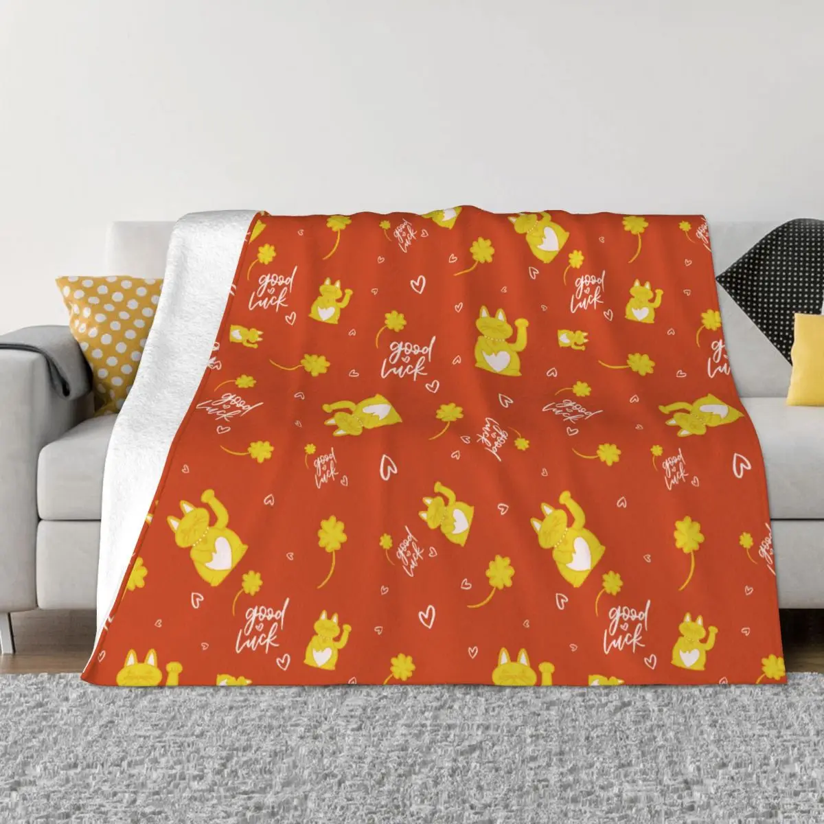 

Lucky Cat Blanket Fleece Winter Cute Kitty Maneki Neko Portable Soft Throw Blankets for Sofa Outdoor Rug Piece