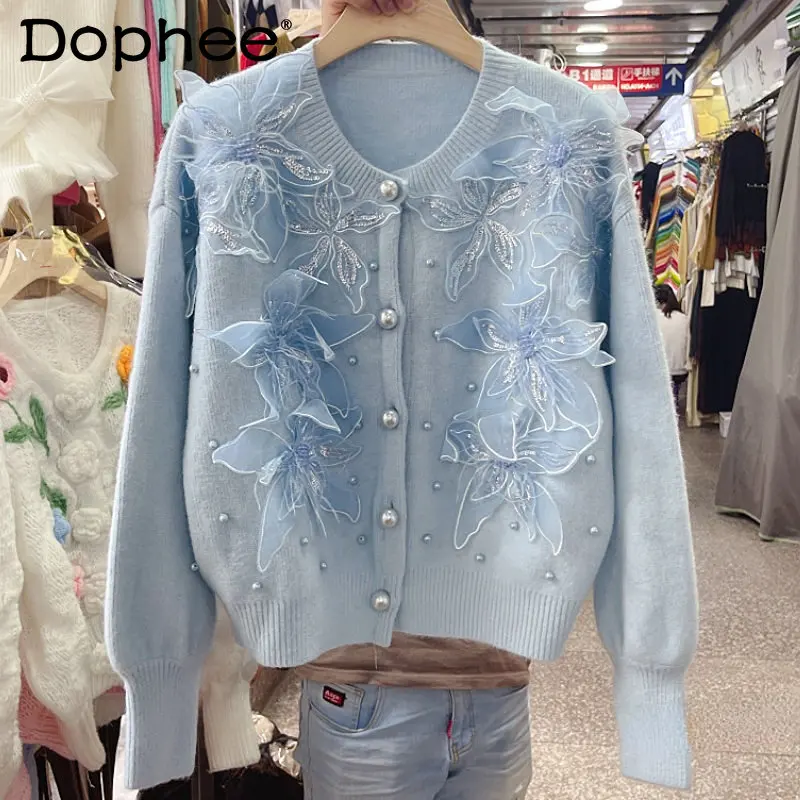 

Женский свитер с блестками, корейский кардиган с длинными рукавами и вышивкой в виде перьев, весна 2023