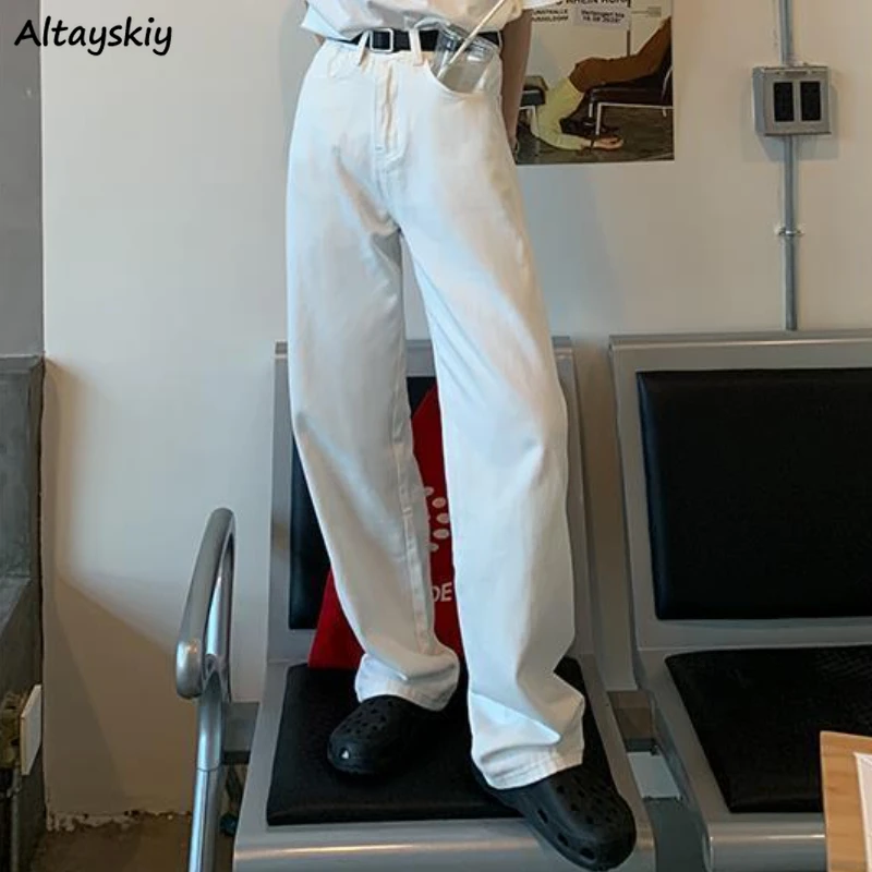 

Джинсы Женские однотонные повседневные с широкими штанинами, универсальная уличная одежда Bf, модные Уютные офисные свободные для колледжа в Корейском стиле