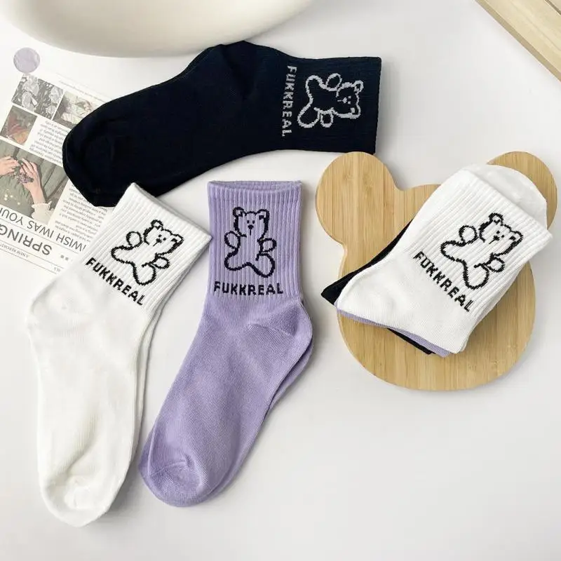

Harajuku Funny Cartoon Animal Socks Happy Summer Sokken Graffiti Bear Cute Preppy Ankle Socks Unisex Art Novelty Sox