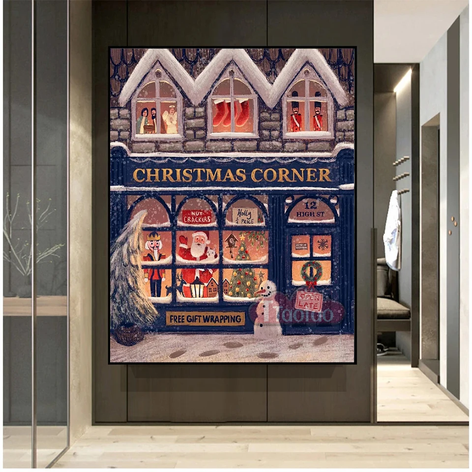 Мультяшный зимний уличный Снежный пейзаж 5D фотография магазин снеговик вышивка крестиком Diy рукоделие хобби вышивка мозаика