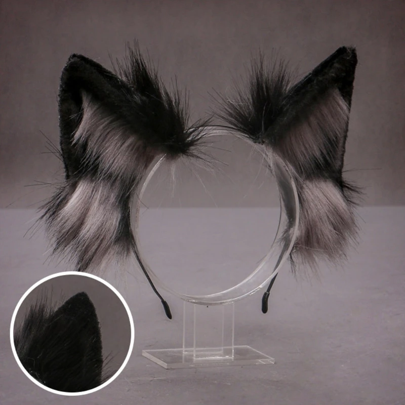 

2023 Lovely Faux Fur Wolf Ears Headband Realistic Furry Fluffy Animal Hair Hoop Lolita Anime Masquerade Cosplay Costume