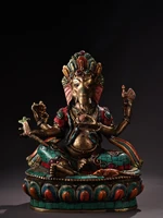 9 tibetan temple collection old bronze outline in gold mosaic gem elephant trunk god of wealth lotus platform worship buddha