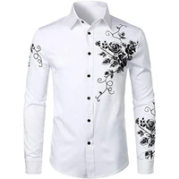 mens shirt flowers print daily button down long sleeved shirt tops fashion comfortable business casual style mens social shirt