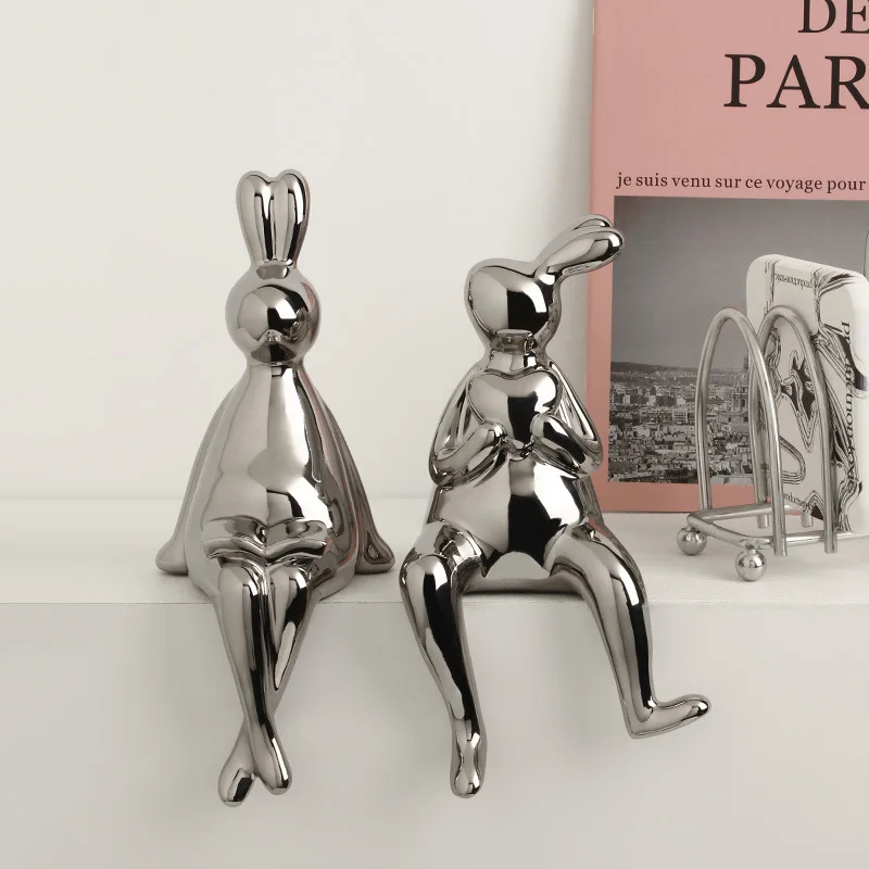 

Electroplating, Couple Rabbit Ornaments,Wine Cabinet Decorations High-end Porch Living Room Book TV Cabinet Home