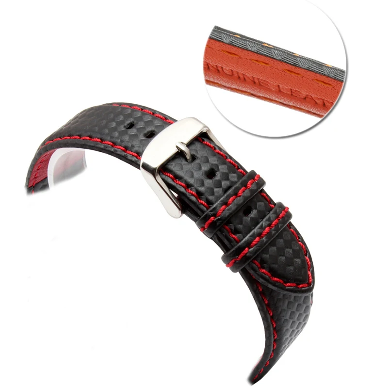 18mm 20mm 22mm 24mm Mens Carbon Fibre Watch Strap For Mido Ferrari Citizen with  Leather Lining Stainless Steel Clasp watchband