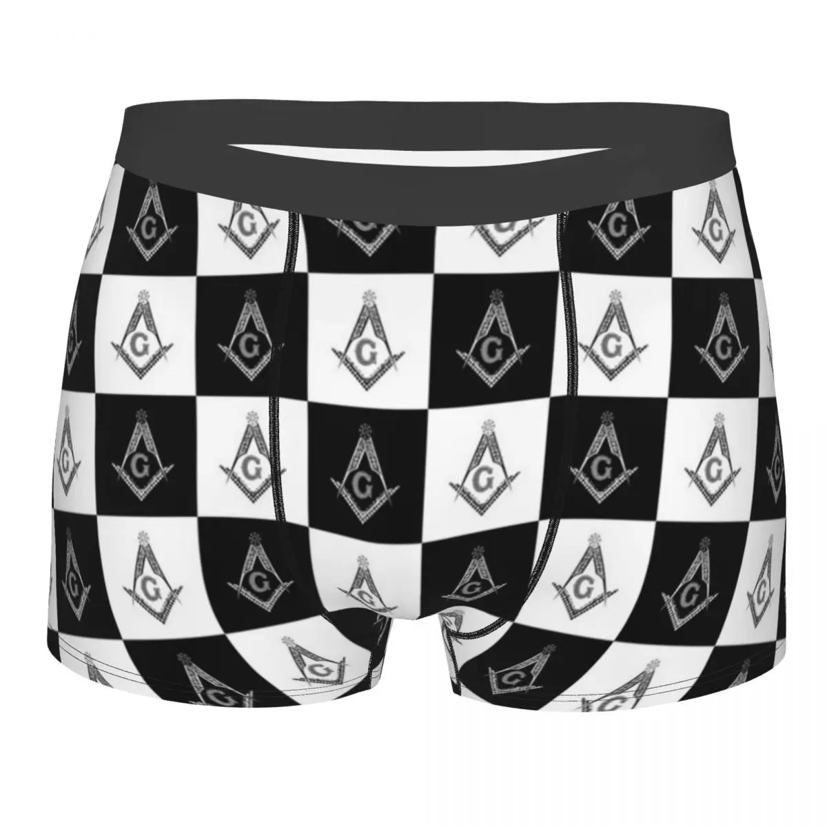 

Funny Boxer Shorts Panties Men's Freemason Checkered Pattern Underwear Masonic Mason Soft Underpants for Male Plus Size