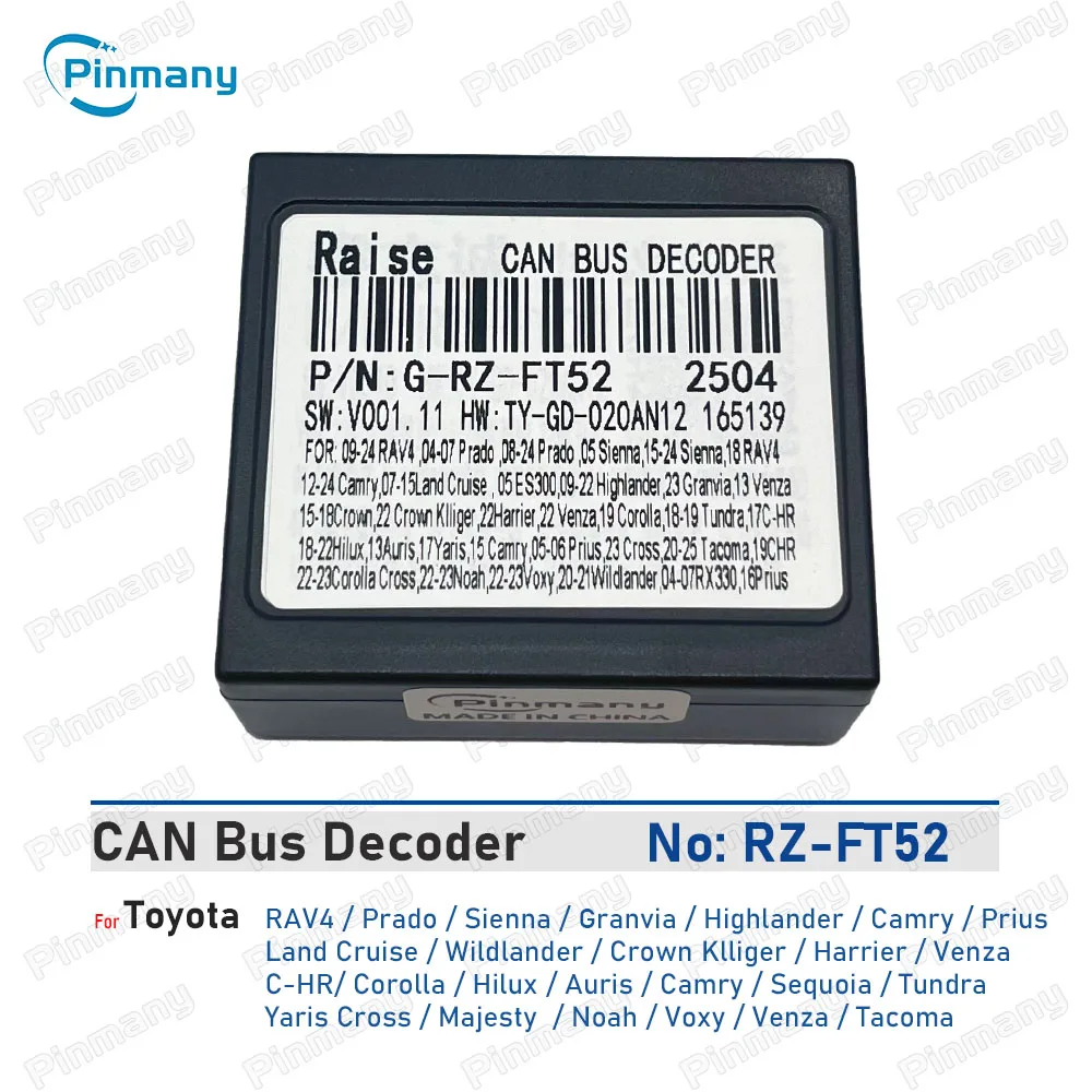 

Декодер CAN-шины для автомобилей RAISE RZ-FT52 для Corolla, Hilux, Camry, Sequoia, Tundra, Prius, Yaris Cross, Majesty, Noah, Voxy, Venza, Tacoma, Auris