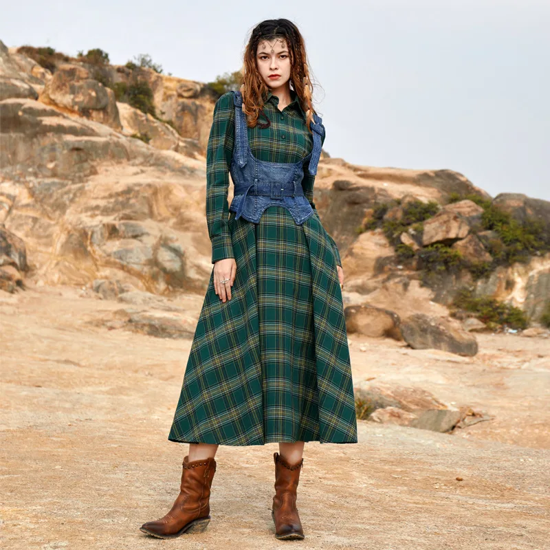 

Женское платье с длинным рукавом и отворотом, в стиле бохо