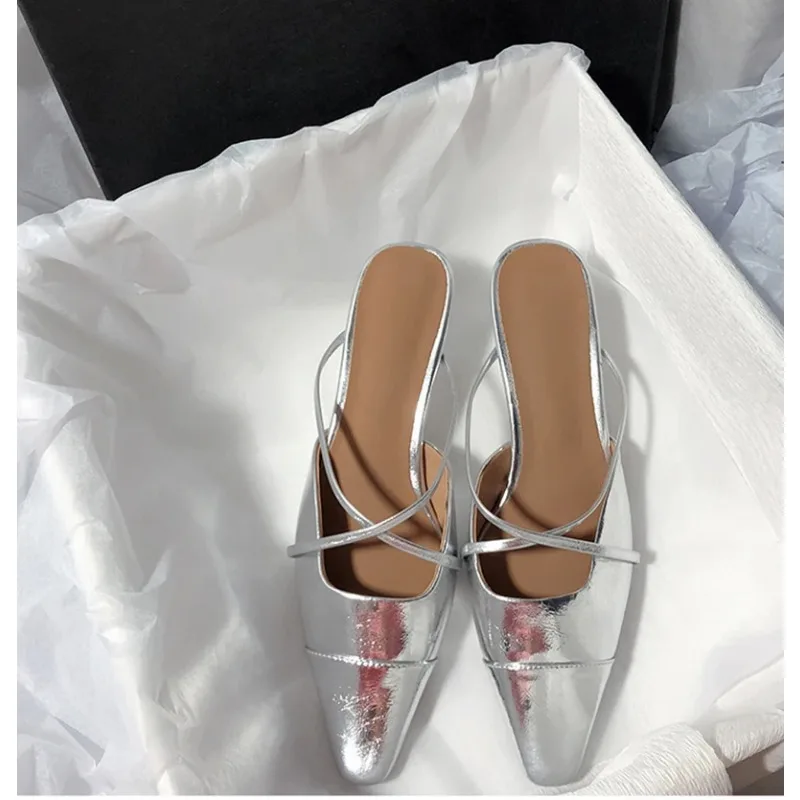 Женские мюли на высоком каблуке модные элегантные шлепанцы без застежки сланцы